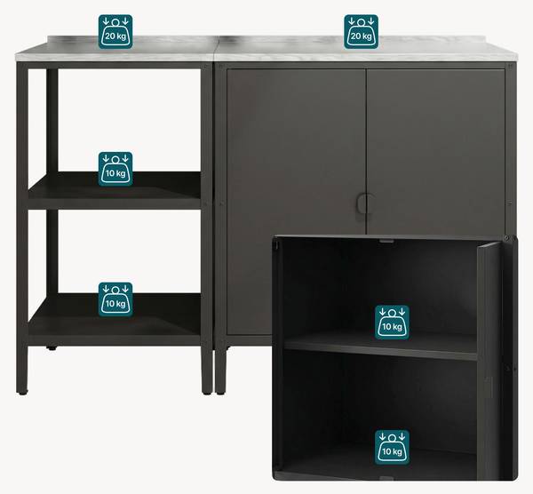 Set de meubles de jardin armoire étagère Noir - Acier inoxydable - Acier - 80 x 92 x 50 cm