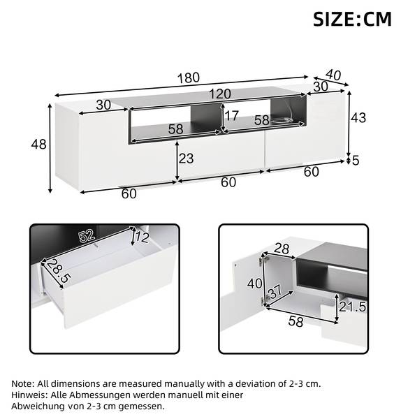 Meuble TV Ourea Ⅰ Blanc - Bois manufacturé - 40 x 48 x 180 cm