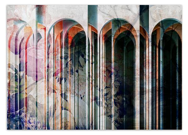 Fototapete 3D Bögen Säulen Tunnel Blumen 100 x 70 cm