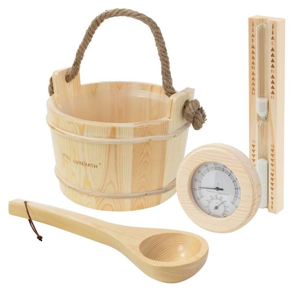 Saunazubehör-Set THERMA 4-tlg. Braun - Massivholz - 37 x 30 x 28 cm