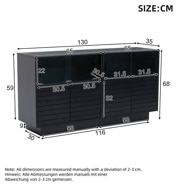 Sideboard Ourea Ⅲ Schwarz - Holzwerkstoff - Glas - 35 x 68 x 130 cm