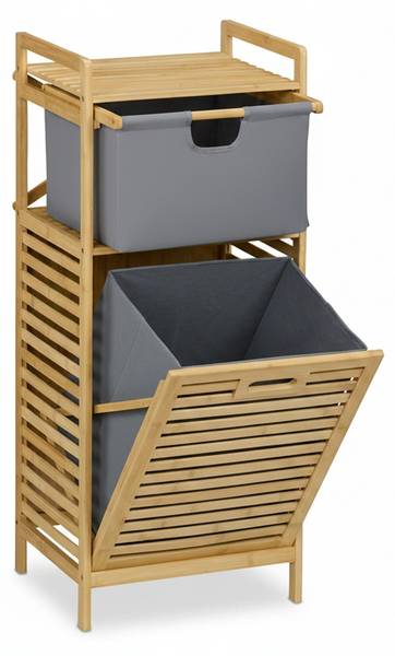 Wäschekorb mit Stoffschublade Braun - Grau - Silber - Polyester - 40 x 95 x 33 cm