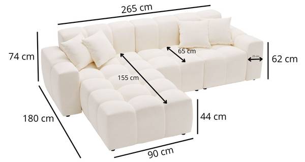 Ecksofa LOOPO Creme - Armlehne beidseitig montierbar - Ecke davorstehend rechts - Ottomane davorstehend rechts