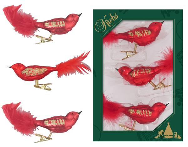 Weihnachtsornamente Vögel 3er-Set Glas - 4 x 4 x 9 cm