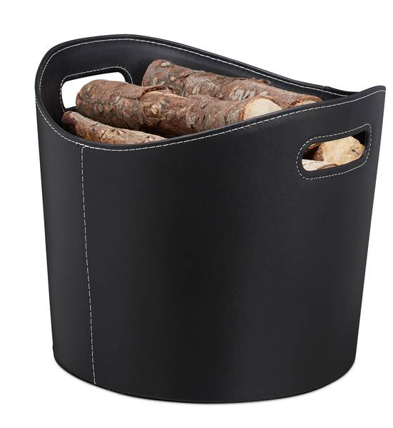 Kaminholzkorb Kunstleder schwarz Schwarz - Papier - Kunststoff - 40 x 32 x 38 cm