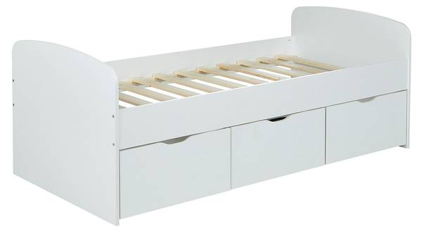 Set Bett + Matratze LOUANE Weiß - Holz teilmassiv - 193 x 75 x 95 cm