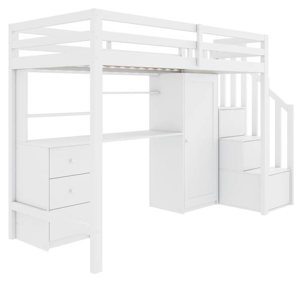 Hochbett AtticWoody Ⅰ Weiß - Massivholz - 94 x 165 x 251 cm
