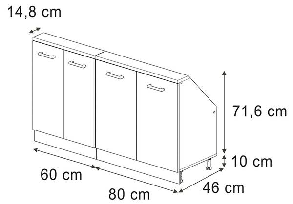 Küchenschrank für Dachschrägen 58138 Anthrazit - Beton Dekor - Dunkelgrau - Breite: 140 cm