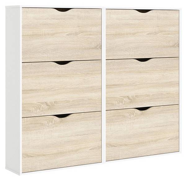 Schuhschrank Napoli Weiß - Holz teilmassiv - 141 x 139 x 24 cm