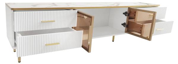 Lowboard TV-Schrank xhy03 Weiß - Metall - Massivholz - 37 x 47 x 170 cm