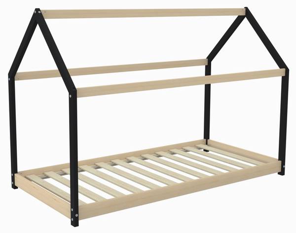 Hausbett PANDA mit Lattenrost Schwarz - Fichte - 97 x 134 x 195 cm