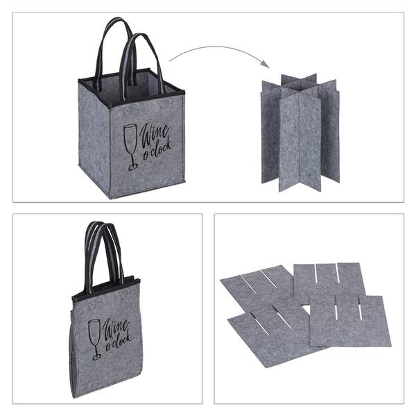 Filz Flaschentasche für 9 Weinflaschen Schwarz - Grau - Filz - 24 x 45 x 24 cm