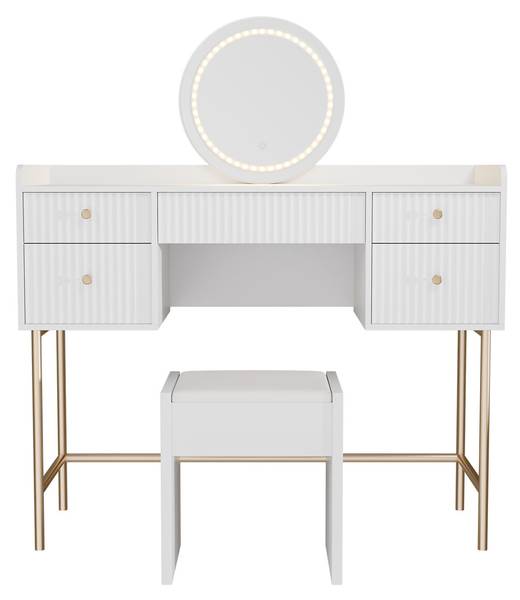 Schminktisch Samira mit Hocker Melly Weiß - Holzwerkstoff - 115 x 137 x 40 cm