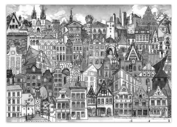 Fototapete Bunte Stadt Architektur 300 x 210 cm
