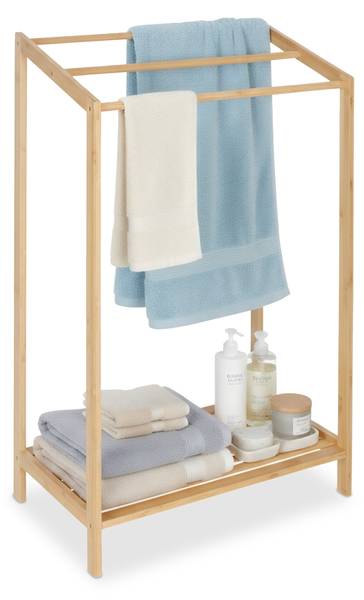 Handtuchständer Bambus 3 Stangen Ablage Braun - Bambus - 53 x 86 x 32 cm