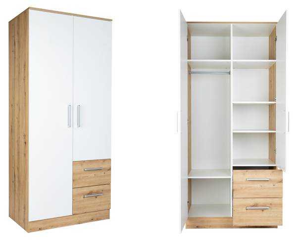 Kleiderschrank Kent 20 AOW Braun - Weiß - Holzverbundwerkstoff - 90 x 201 x 54 cm