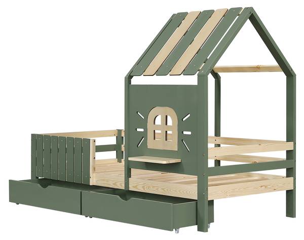 Hausbett Oneiros Ⅲ Grün - Holzwerkstoff - Massivholz - 95 x 152 x 204 cm