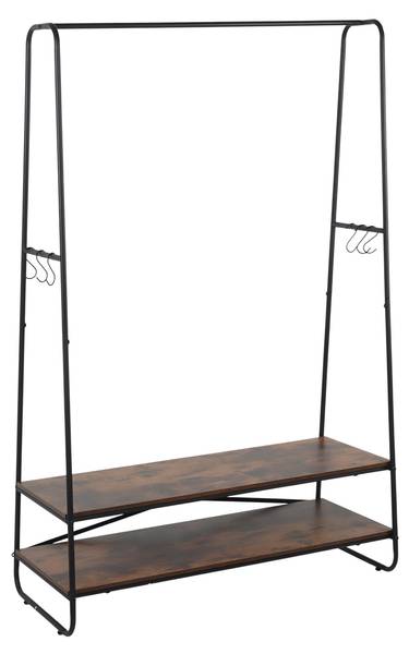 Kleiderständer mit 2 Ablagen Schwarz - Braun - Eisen - 100 x 160 x 45 cm