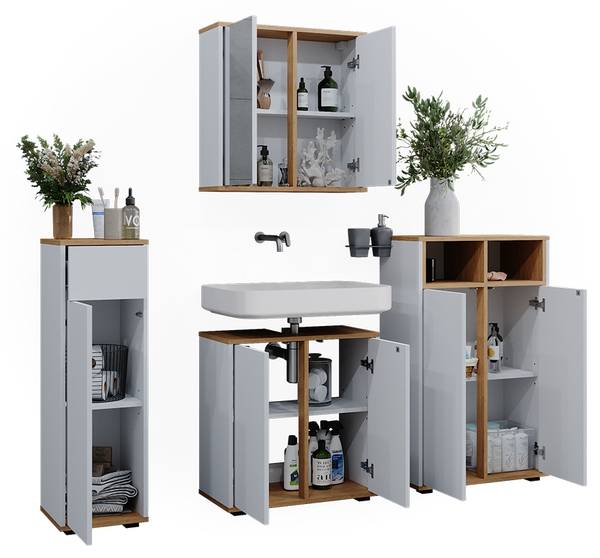 Badmöbel-Set Didi 49396 4er Set Braun - Weiß - Holzwerkstoff - 60 x 62 x 30 cm
