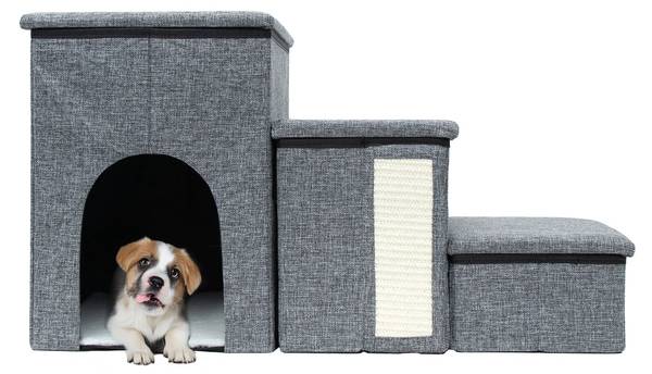 Faltbare Hundetreppe Hubert Grau - Textil - 33 x 43 x 72 cm