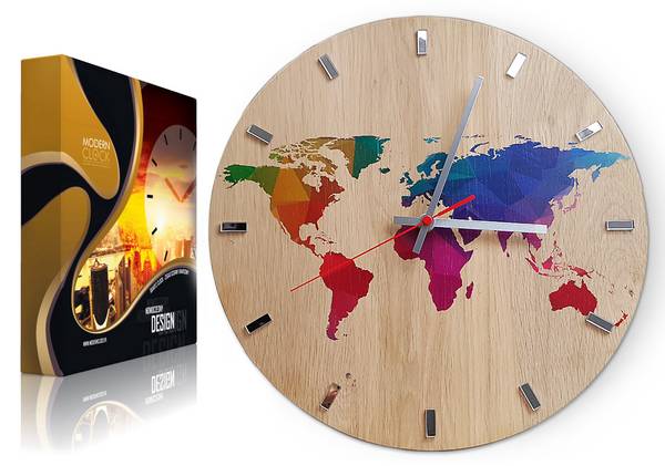 Wanduhr Weltkarte Braun - Holzwerkstoff - 33 x 33 x 4 cm