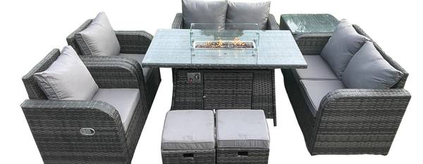 GARTENTISCHGRUPPE C(8er-Set) Grau - Webstoff - 80 x 70 x 140 cm