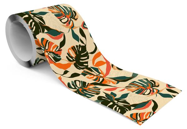 Tapetenbordüre Monstera-Blätter Pflanzen Beige - Schwarz - Grün - Orange - Fleece - 10 x 300 x 300 cm