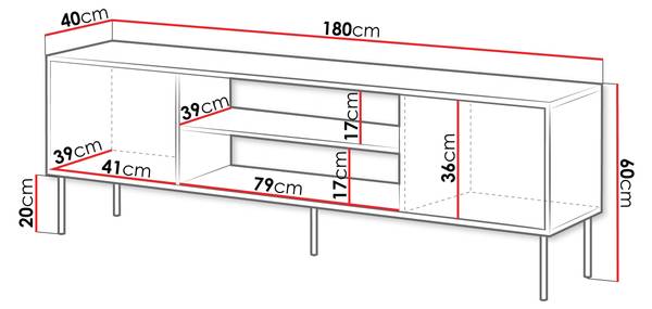 TV-Lowboard Cortina 180 Schwarz