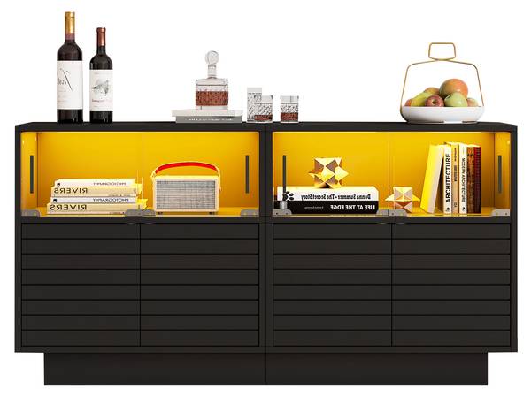 Sideboard Ourea Ⅲ Schwarz - Holzwerkstoff - Glas - 35 x 68 x 130 cm