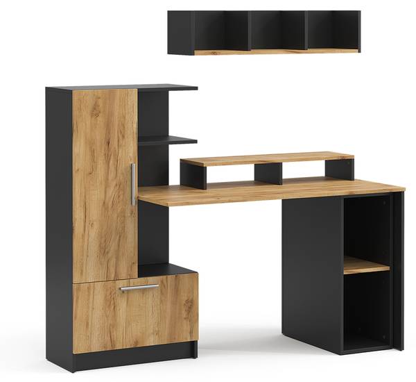 Schreibtisch Tomy 59188 4er Set Anthrazit - Eiche Dekor