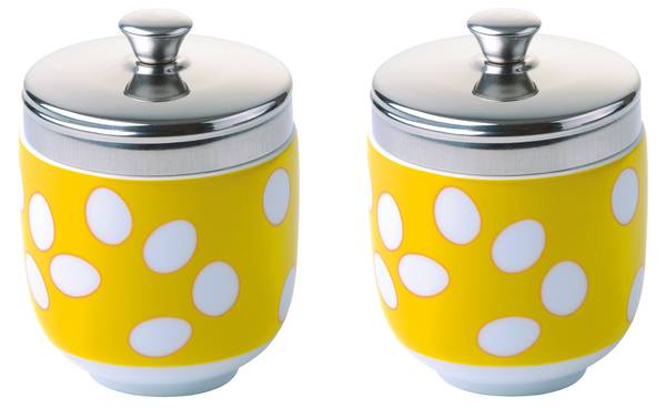 Eier-Coddler Dotted 2er-Set Gelb - Porzellan - 7 x 9 x 7 cm