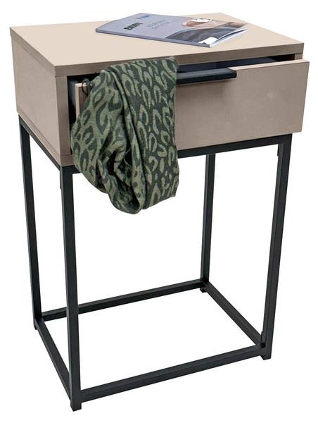 Nachtkästchen ILVA Beige - Schwarz - Holzwerkstoff - Metall - 40 x 60 x 28 cm