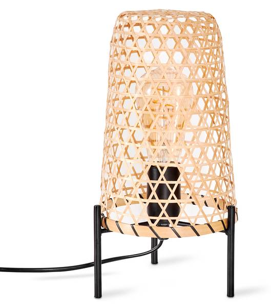 Tischleuchte Decollatura Beige - Schwarz - 19 x 53 x 19 cm - Flammenanzahl: 1 - Metall - Rattan