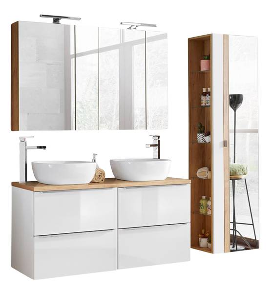 Badmöbel-Set TOSKANA-56-538 3er-Set Weiß - Holzwerkstoff - 180 x 200 x 46 cm