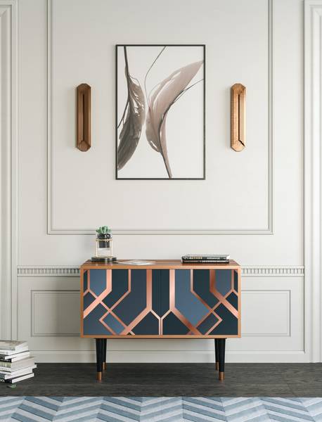Sideboard S1 Walnuss Blau - Holzwerkstoff - 94 x 94 x 48 cm