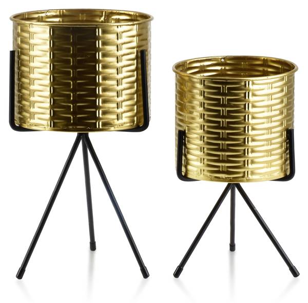 Blumentopf mit Füßen Swen 2er Set Gold - Metall - 37 x 20 x 20 cm