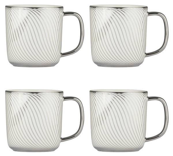 Becher SWIRL 4er-Set Silber - Porzellan - 9 x 9 x 12 cm