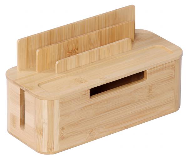 Kabelbox mit Handyhalter Bambus Braun - Holzverbundwerkstoff - 30 x 16 x 13 cm