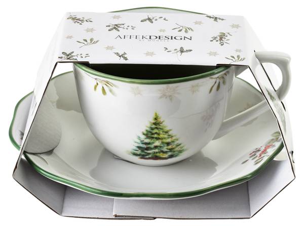 Tasse mit Untertasse SANTA LILA Weiß - Porzellan - 16 x 12 x 16 cm