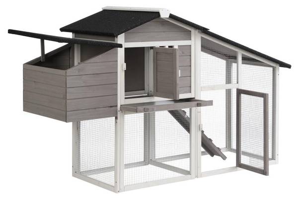 Hühnerstall LEVAS Grau - Weiß - Holz teilmassiv - 64 x 109 x 173 cm