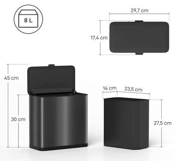 Vuilnisbak 851-059V00BK zwart - metaal - 18 x 30 x 30 cm