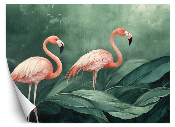 Papier peint botanique flamants nature 100 x 70 cm