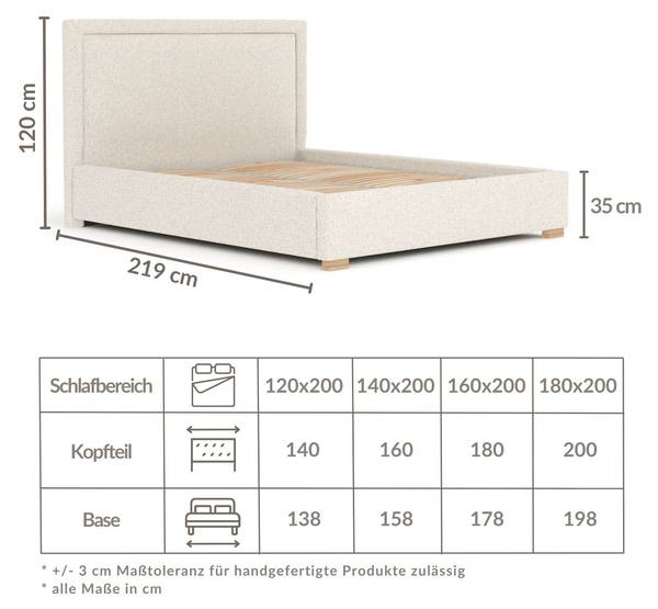 Gestoffeerd bed Ordina I beige - Ligoppervlak breedte: 180 cm