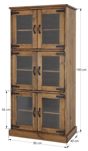 Vitrine Rustyk 3 Braun - Kiefer - Stahl - 90 x 190 x 40 cm