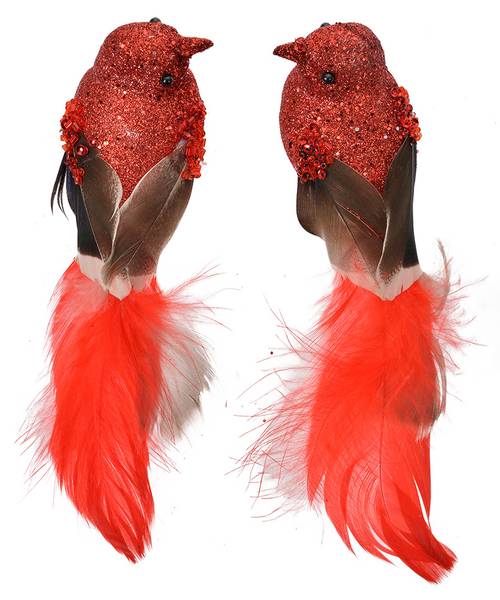 Dekoration Vögel Xmas&Wesley 2er Set Rot - Kunststoff - 5 x 5 x 16 cm