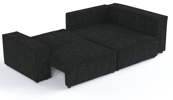 Ecksofa AVION mit Schlaffunktion Schwarz - Armlehne beidseitig montierbar - Ecke davorstehend rechts - Ottomane davorstehend rechts