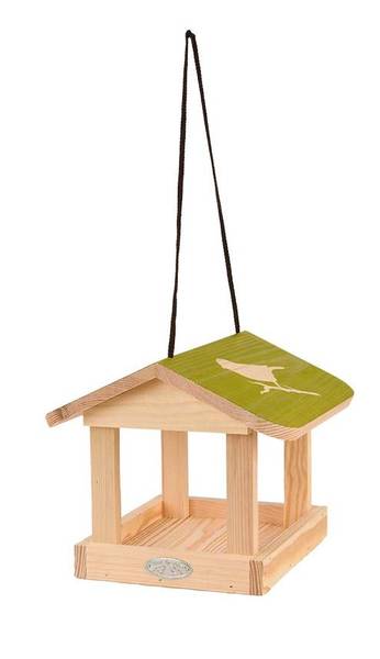 Futterhaus zum Aufhängen mit Aufdruck Massivholz - 24 x 21 x 24 cm