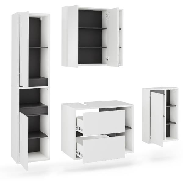 Badmöbel-Set Viola 55230 4er Set Grau - Reinweiß - Breite: 80 cm