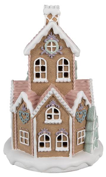 Lebkuchenhaus mit LED Dorsten Braun - Kunststoff - 21 x 33 x 21 cm