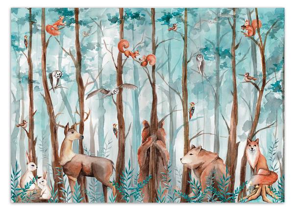 Fototapete Wald Tiere Hirsch Bär Fuchs 400 x 280 cm